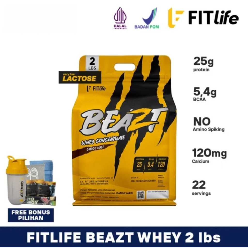 FITLIFE Beazt Whey Protein Concentrate 2 lbs - Suplemen Fitness Susu Tinggi Protein Rendah Lemak
