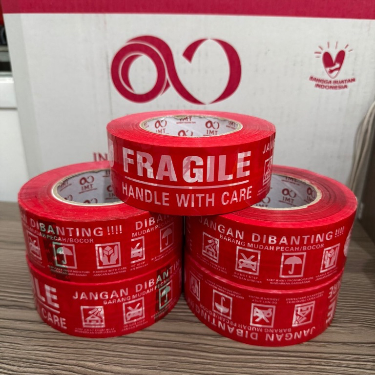 

IMT LAKBAN FRAGILE 300 YARD x 48 MERAH / PUTIH JANGAN DI BANTING / ISOLASI TAPE PEREKAT