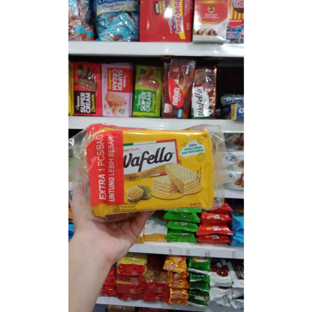 

wafello Wafer Rasa Durian 38g Satu Pack Isi 15pcs