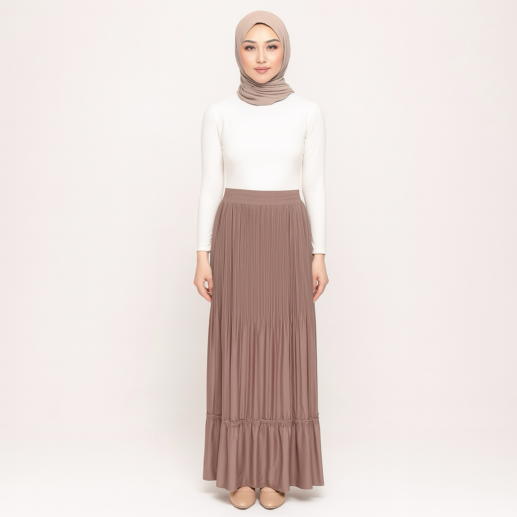 ROK PANJANG PLISKET PUTIH / ROK PANJANG PLISKET LIDI