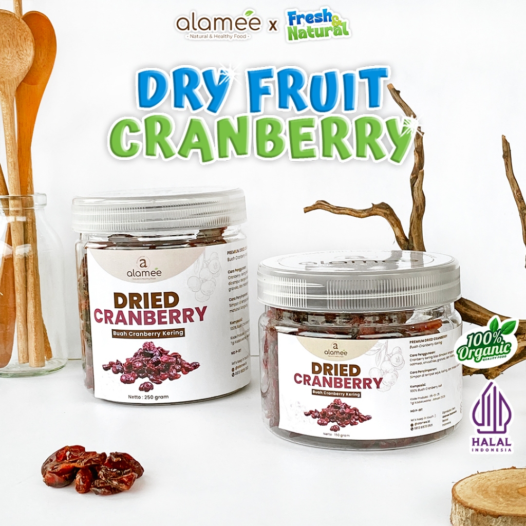 

ALAMEE Cranberry Kering Cemilan Buah Sehat Rendah Kalori Dried Cranberry Natural 100% Premium 250gr fresh and natural