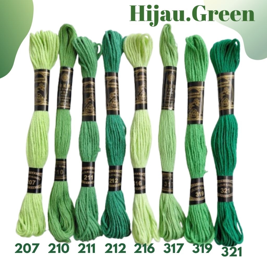 Benang sulam rose/golden star variasi hijau/Benang sulam/Embroidery thread hijau