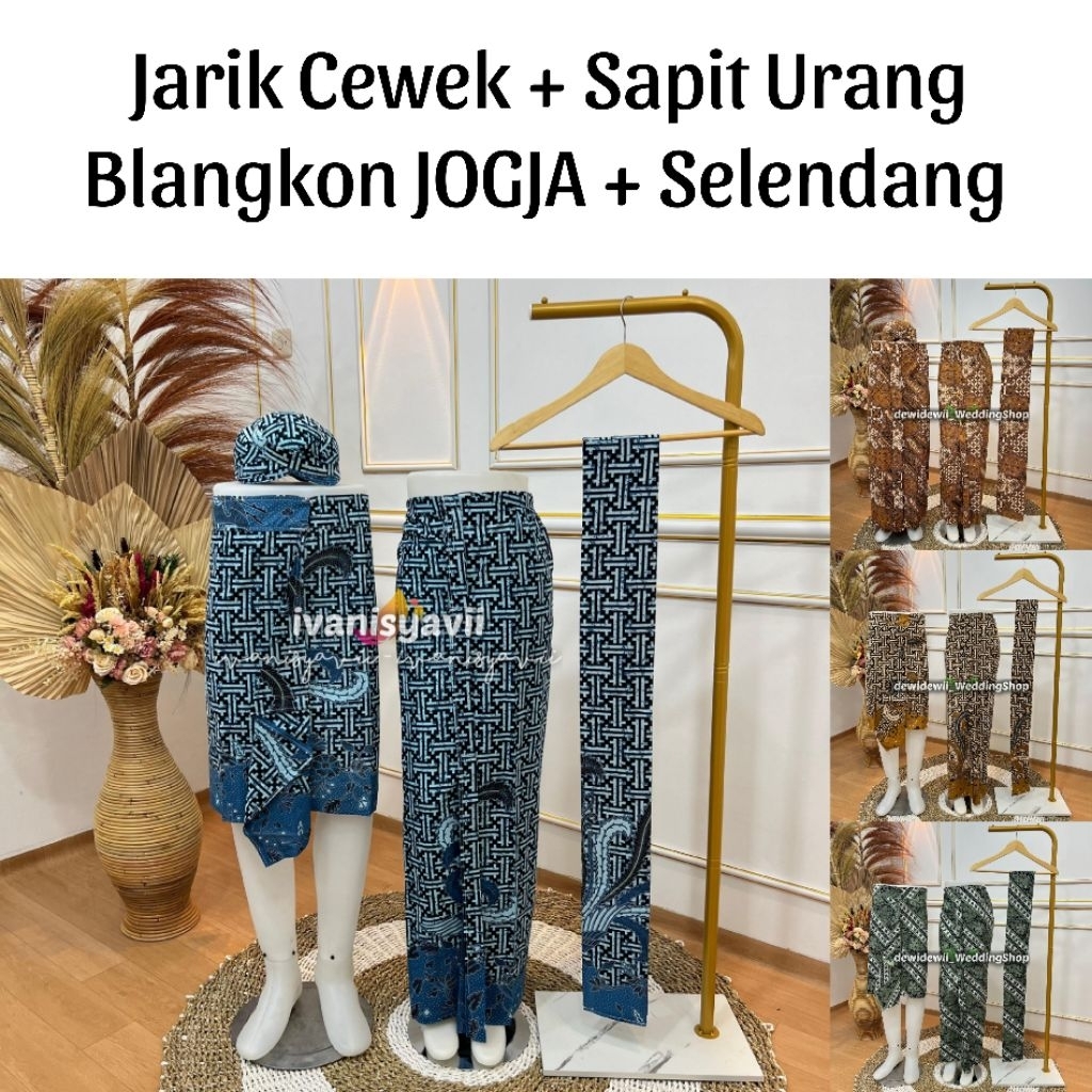*PREMIUM  (1set) Jarik Cewek + Sapit Urang + Blangkon JOGJA + Selendang / Motif Elegant | Warna Leng