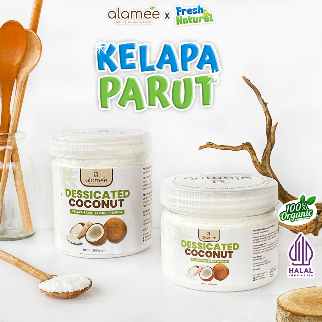 

ALAMEE Dessicate Coconut Kelapa Parut Kering Coconut Flakes Topping Kue Kelapa Kering 200gr fresh and natural