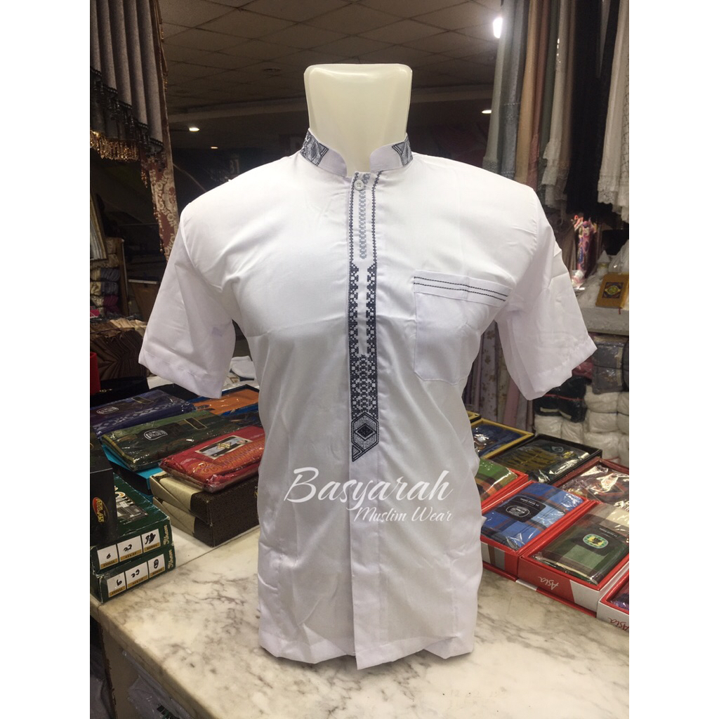 Baju Koko Pria Lengan Pendek / Baju Koko Pria Putih Lembut adem Bordir