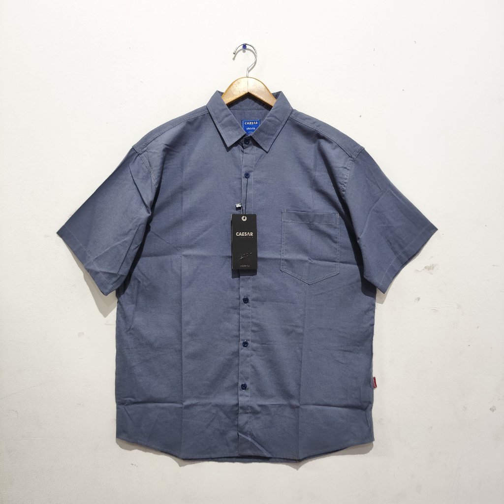 CAESAR Kemeja Formal Pria BIG SIZE Abu Biru Linen Lengan Pendek 811AT35