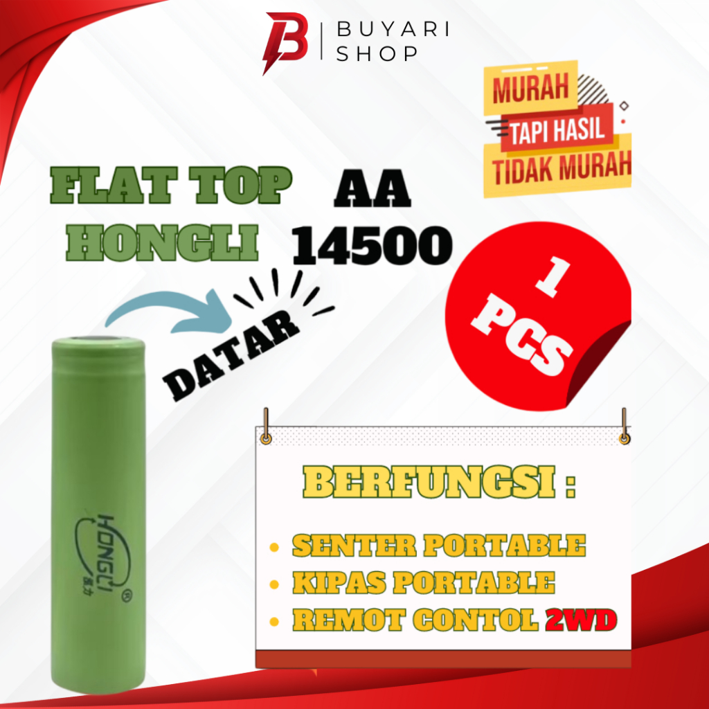 Baterai AA 14500 FLAT TOP Rechargeable 500mAh 3.7V  Baterai Cas Isi Ulang 14500 FLAT TOP 3.7V