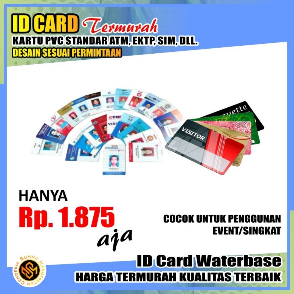

ID Card Waterbase, Oilbase, Glitter, Gold, dan Silver, Custom Desain, Untuk Event