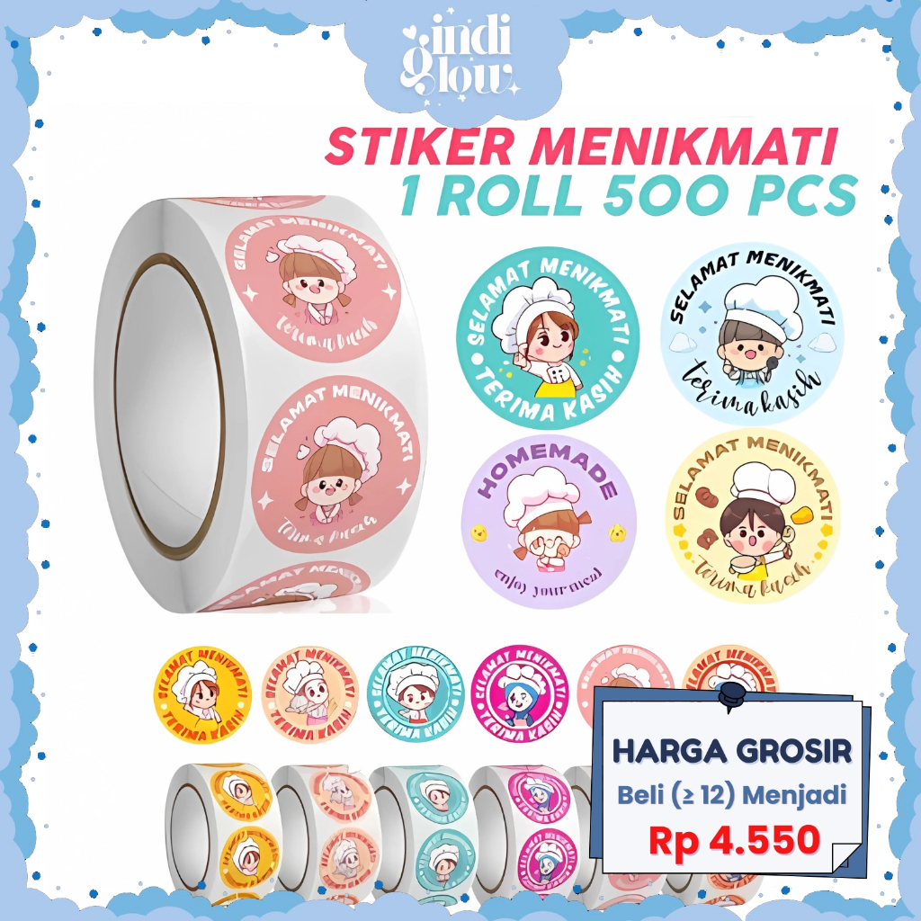 

IG Stiker Roll Isi 500 Pcs Selamat Menikmati Motif Lucu Stiker Tempel Box Makanan / Packaging Kertas
