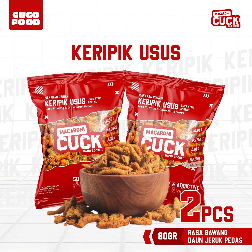 

Macaroni Cuck Keripik Usus Crispy Pedas Daun Jeruk 2 pcs x 80 gr