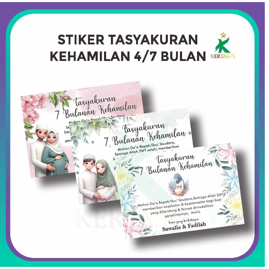 KERTASES - Cetak Stiker Label Tasyakuran 4/7 Bulanan Kehamilan HIJAB, Syukuran 4,7 Bulanan Kehamilan