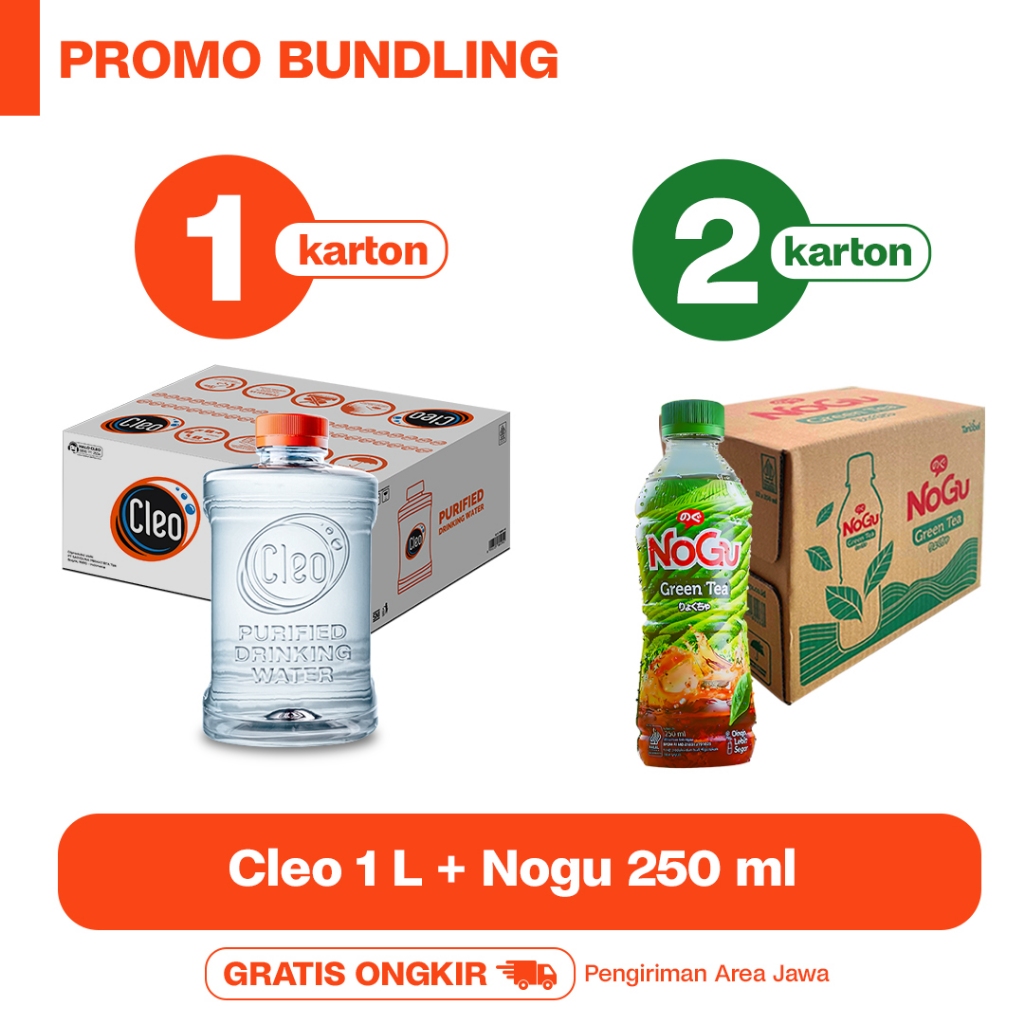 

Cleo Air Murni Botol 1L 1 karton + NoGu Green Tea 250ml 2 karton
