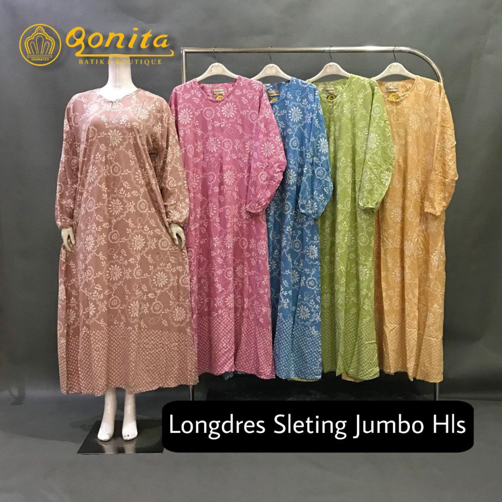 {LD 120 CM} DASTER QONITA BATIK PEKALONGAN BATIK CAP LONGDRES SLETING JUMBO