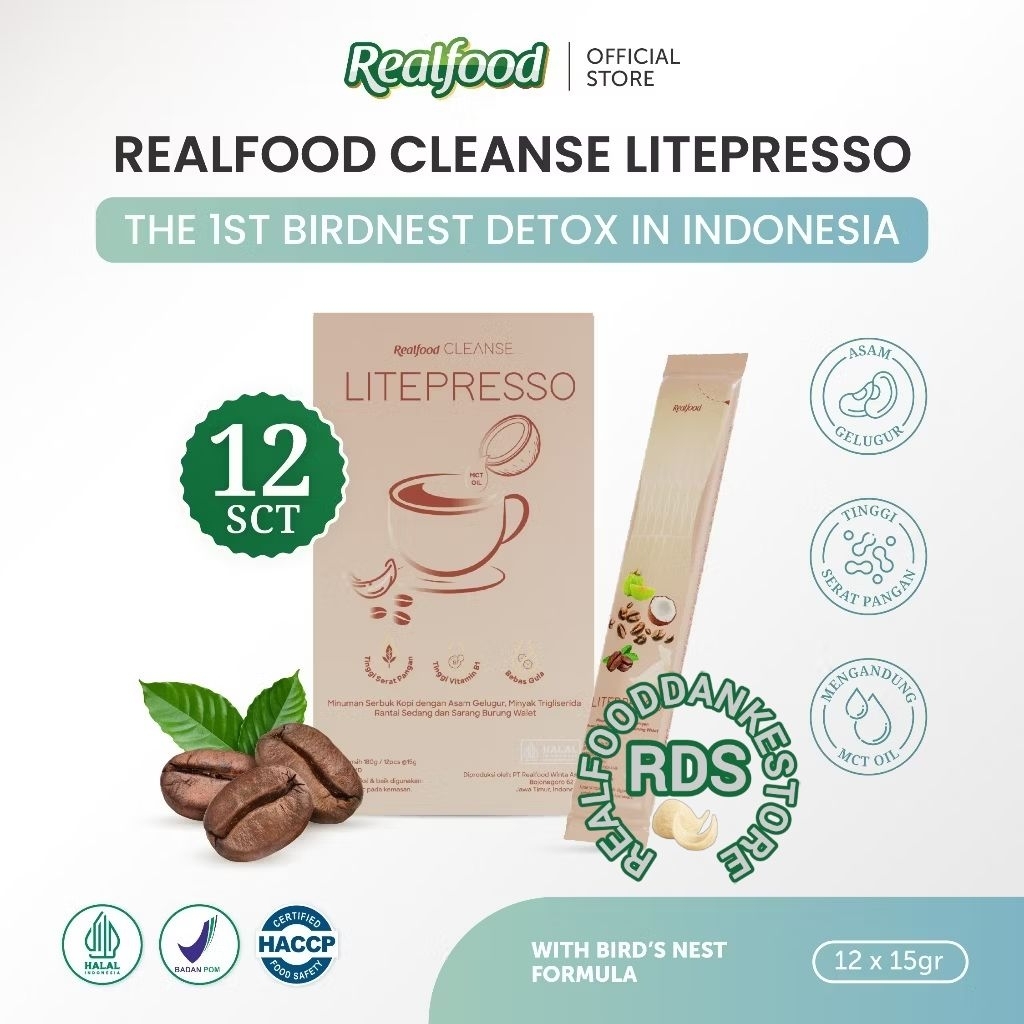 

Realfood Cleanse Litepresso MCT Coffee 12 Sct ( Minuman Formulasi Kopi Dan Sarang Burung Walet Untuk Diet ) RDS