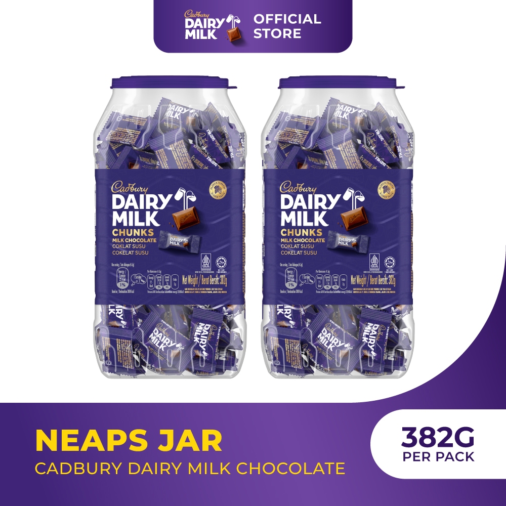 

2pcs Cadbury Dairy Milk Cokelat Neaps Jar 382gr | Coklat dan Susu yang Lembut