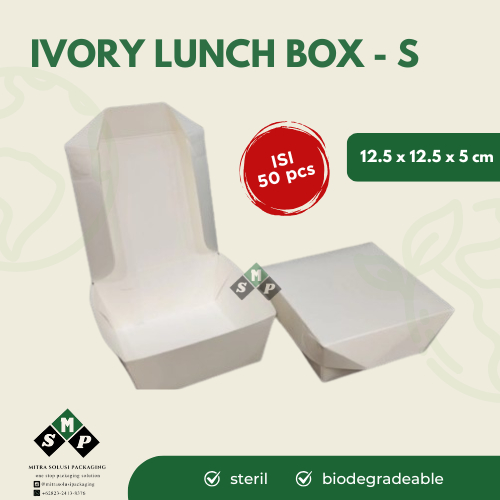 (50 PCS) IVORY LUNCH BOX S / PAPER LUNCH BOX TEBAL PUTIH UK S / PAPER LUNCH BOX IVORY LAMINASI / IVO