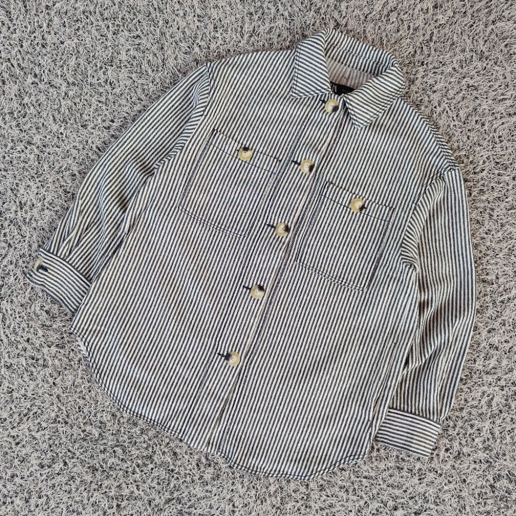 KMJ7 kemeja outer zara stripe kemeja casual zara kemeja denim pria