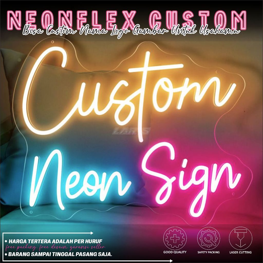 (PERHURUF) NEONSIGN CUSTOM LAMPU LED HURUF/NAMA CUTTING AKRILIK LAMPU HIAS PAPAN NAMA