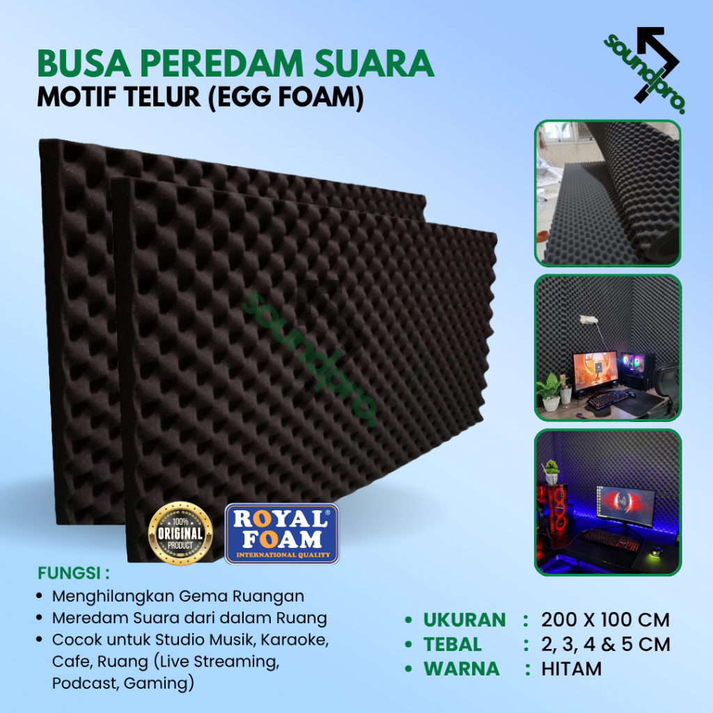 BUSA PEREDAM SUARA MODEL TELUR UKURAN 200X100 CM - PEREDAM RUANGAN KAMAR - BUSA ROYAL FOAM