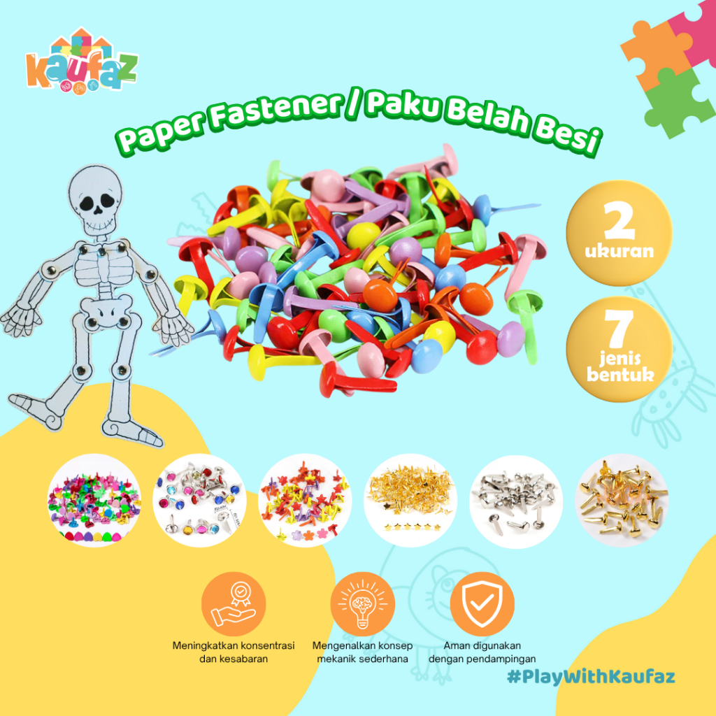 

KAUFAZ Paku Belah Besi Pengikat Kertas Warna Warni Gold Silver / Paper Fastener Colorful Gold Silver