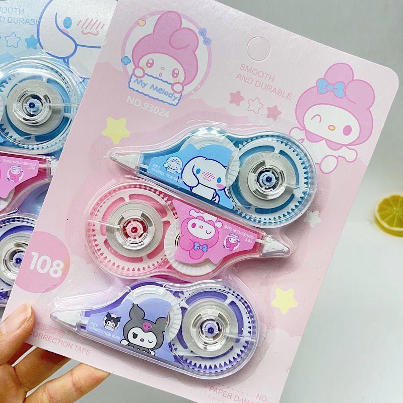 

Dapat 3 Pcs Tip X Correction Tape 93024 KUROMI MELODY CINAMOROLL Isi 3 PCS Set