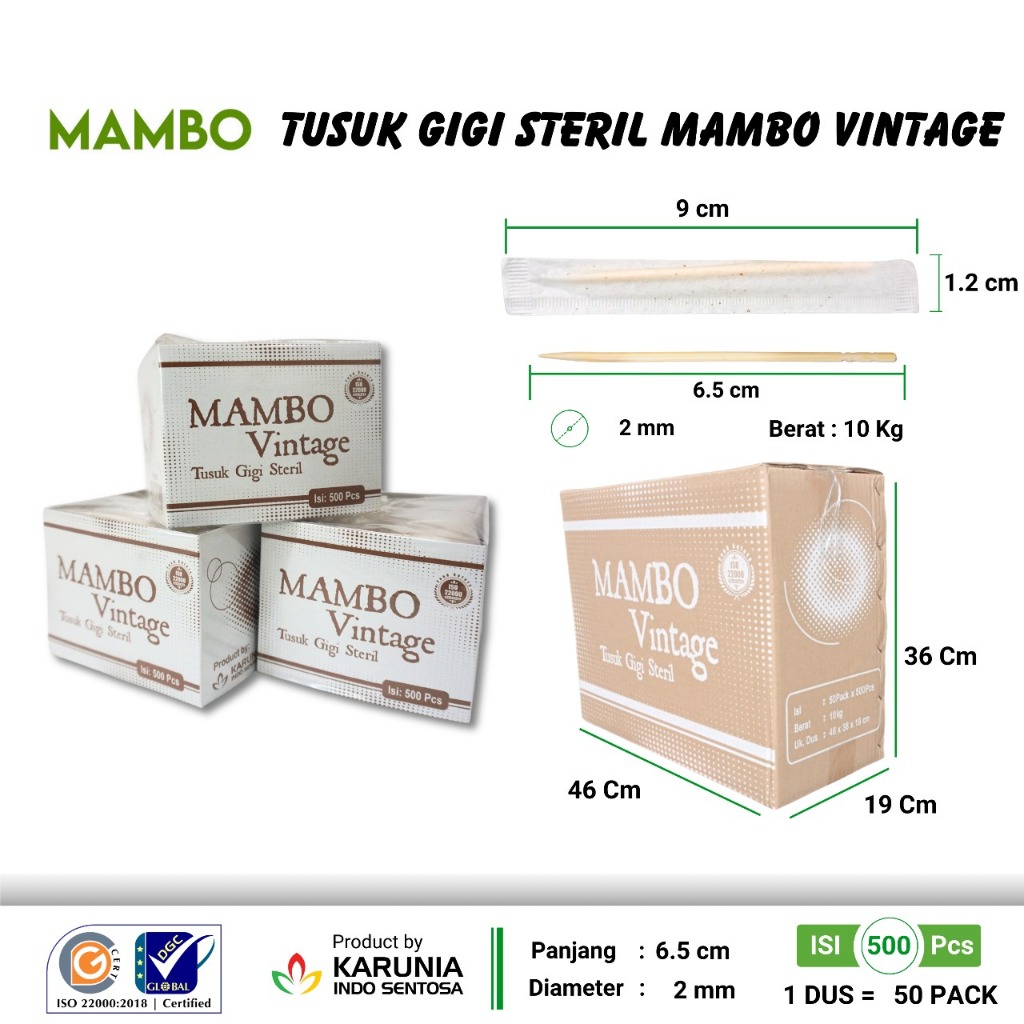 Tusuk Gigi Steril Mambo VINTAGE 500pcs