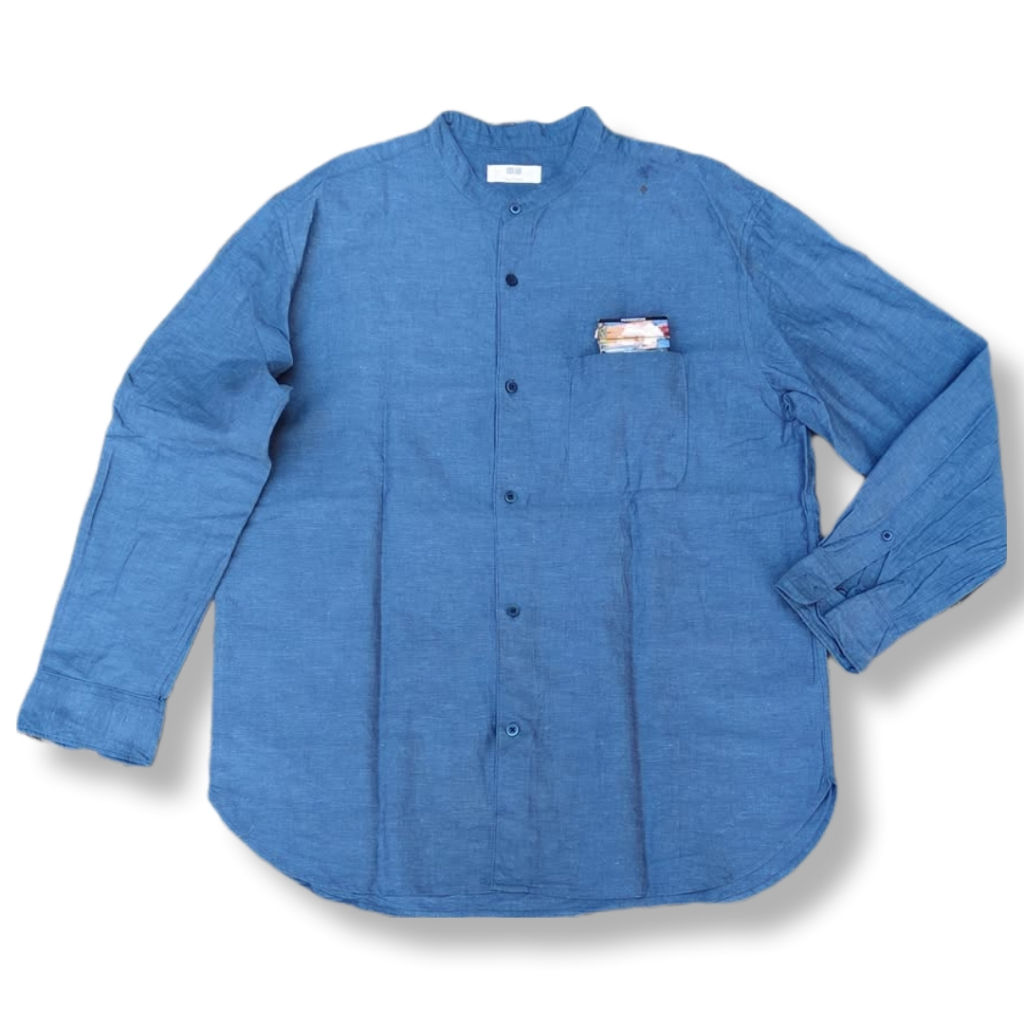 UNIQLO LINEN SHANGHAI COLLAR POCKET LONG SHIRT | KEMEJA | MNZA 31