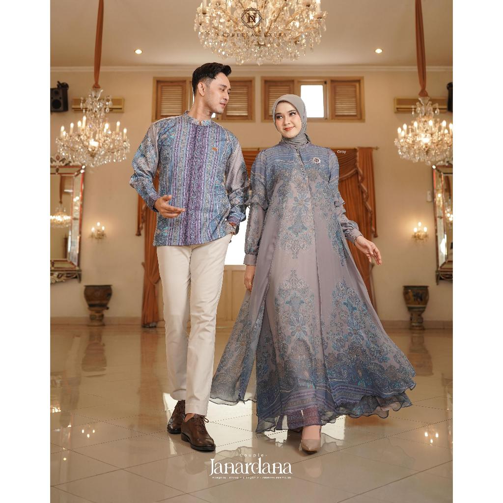 JANARDANA FAMSET GREY BY NADHEERA LUXURY GAMIS WANITA DAN ANAK KEMEJA PRIA DAN ANAK