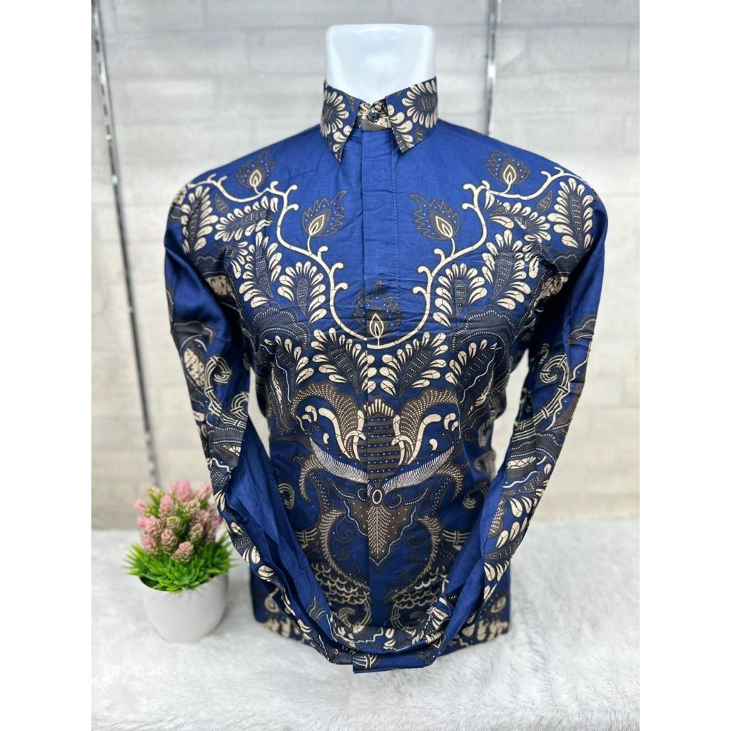 Batik Pria, Batik Lengan Panjang dan Pendek, WarnaBiru Navy/Biru Dongker, Motif Terbaru, Batik Premi