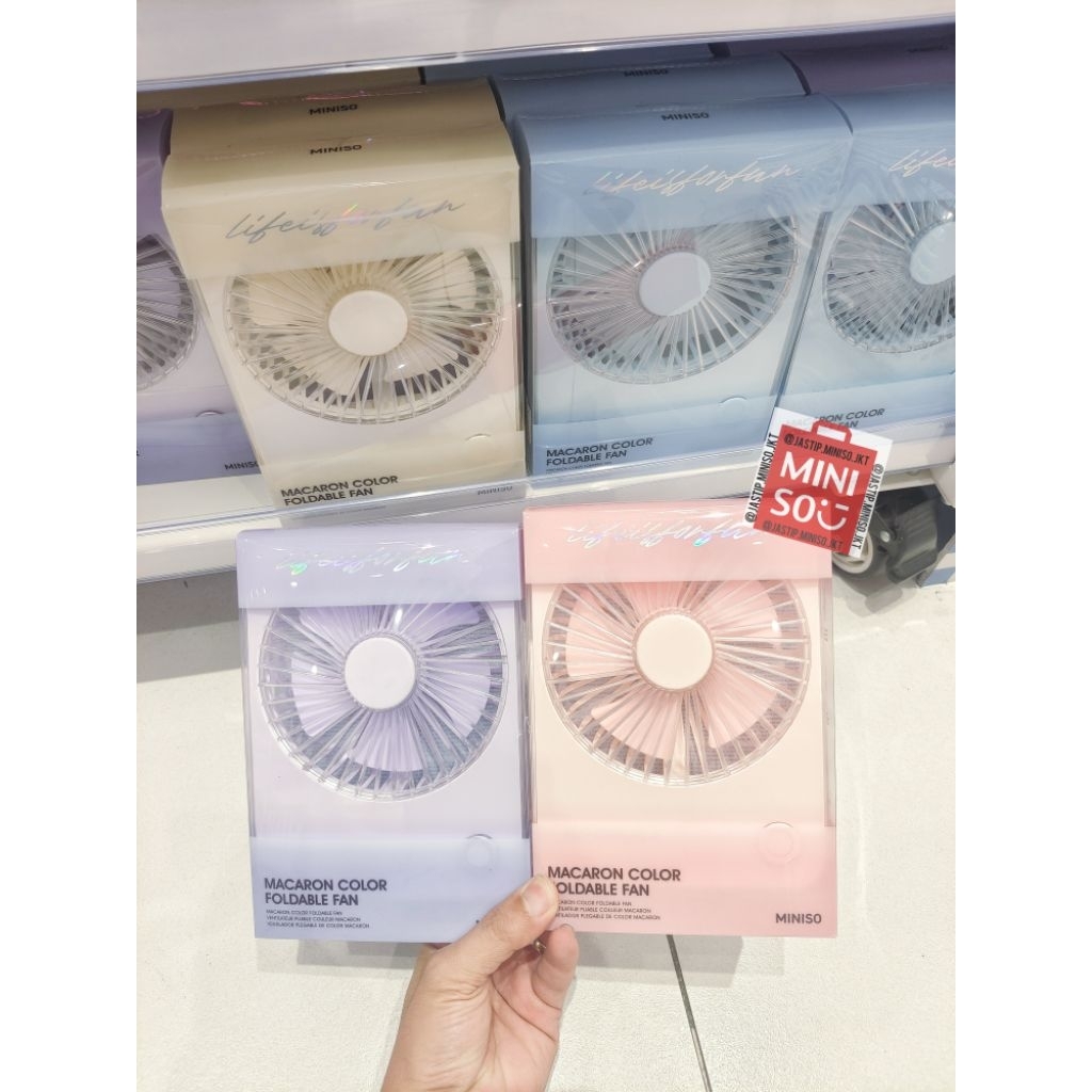 MINISO 🆕 Kipas Portable / Macaron Color Foldable Fan 1200mAh 3 Speed (BLUE / PURPLE / BEIGE / PINK)
