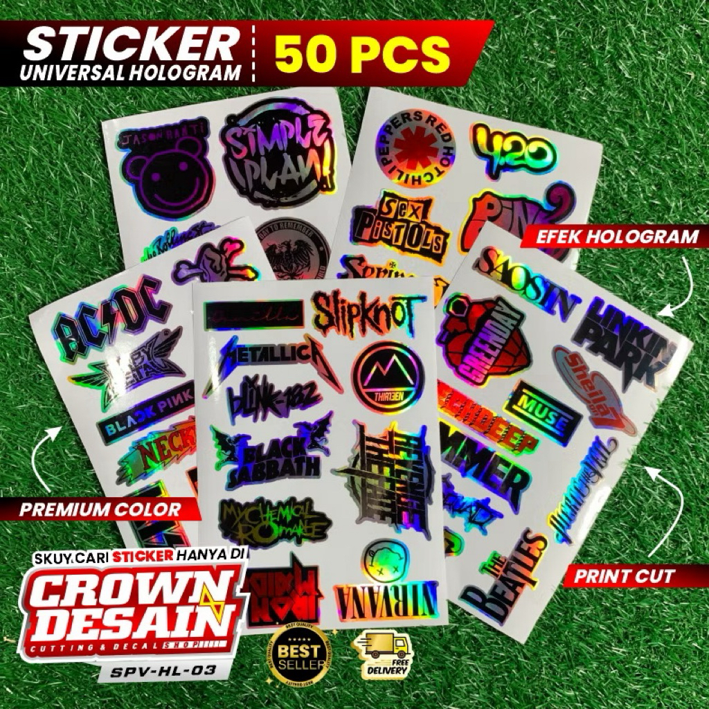 

STIKER HOLOGRAM 50 PCS BAND METAL ANTI AIR AESTHETIC STIKER RANDOM BAND SUDAH DI CUT