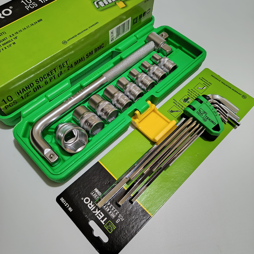 Paket Tekiro Kunci Shock Set 10 Pcs 8-24 mm 1/2 Inch Chrome Vanadium Kunci Sok Lengkap & Kunci L Tek