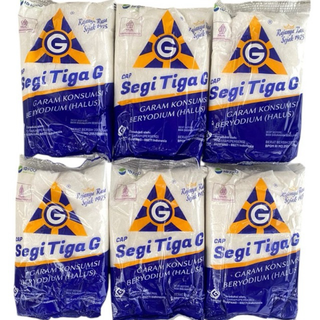 

Paket 6pcs Garam Cap Segi Tiga 200gr Garam Dapur Beryodium Halal (extra promo)