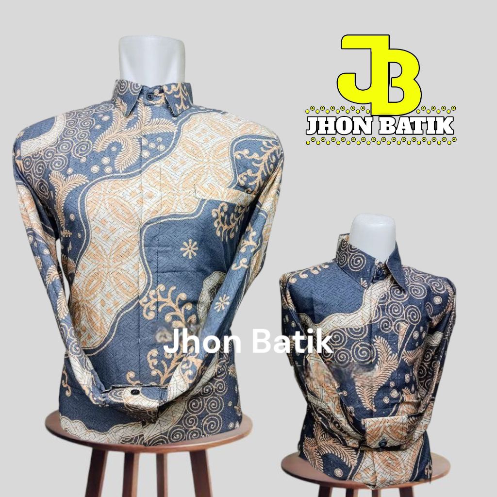 Kemeja batik abu abu couple ayah anak bahan katun//batik pesta warna abu abu seragam ayah anak lenga