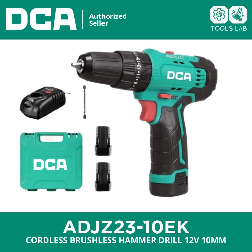 DCA ADJZ23-10iEK Cordless Brushless Hammer Drill / Bor Tembok Impact Baterai 12V 10mm ADJZ23-10iEK