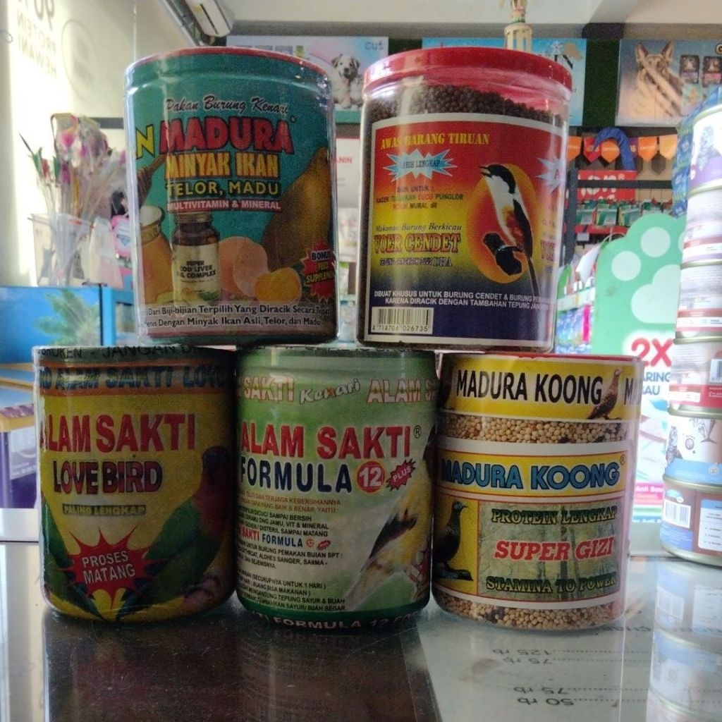 MAKANAN BURUNG KALENG-Alam sakti Love Bird, Racikan Madura, Alam sakti kenari,Madura kosong,Veor cen