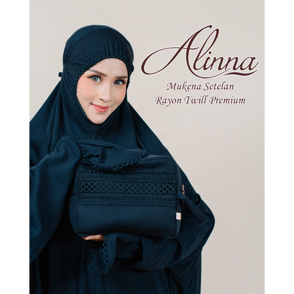 Mukena Alinna Setelan Potong Atas Bawah Berlengan Tangan Katun Rayon HQ Umrah Haji Ihram