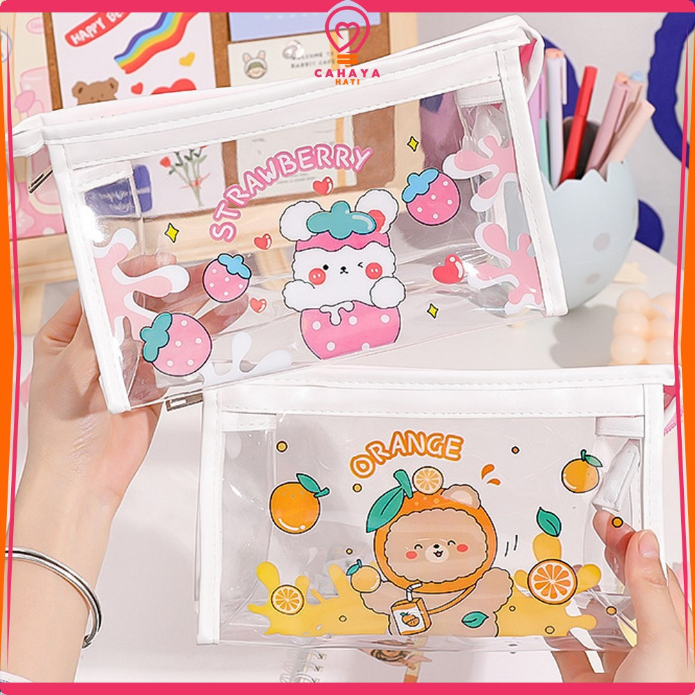 

EC Pouch Tempat Pensil Transparan Motif Kartun Multifungsi / Tas Pencil Case Anak Ala Korea Travel Serbaguna Cahaya Hati A60