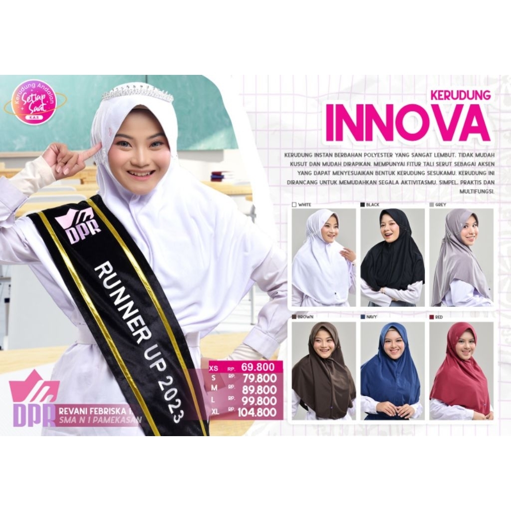 HIJAB SEKOLAH MERK RABBANI INNOVA MAROON/INNOVA PUTIH/INNOVA COKLAT/INNOVA HITAM/INNOVA ABU/INNOVA N