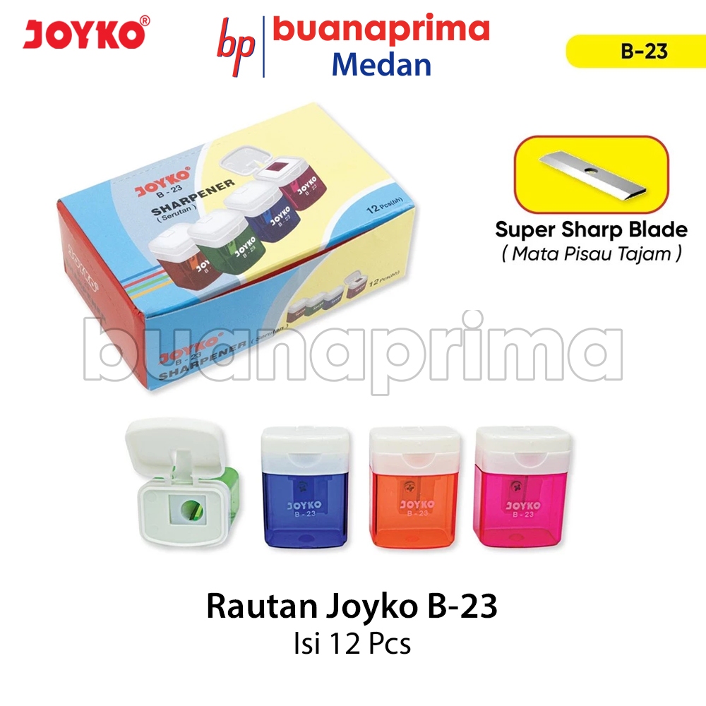 

Rautan JOYKO B-23 1 BOX isi 12 pcs 1 Lubang Serutan Pensil Pencil Sharpener B23 Per Pack