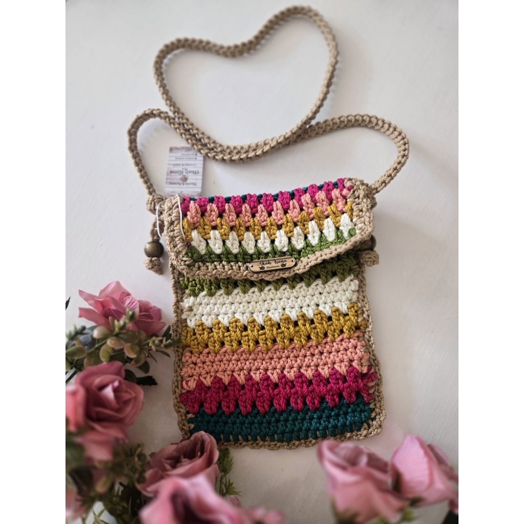 Colorful crochet phone bag