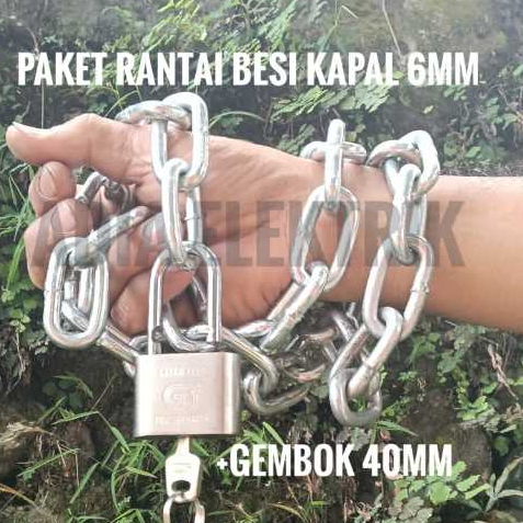 Paket Rantai Besi Kapal 6mm + Gembok 40mm  / Gembok Rantai Serbaguna Termurah / Rantai Dan Gembok Pa