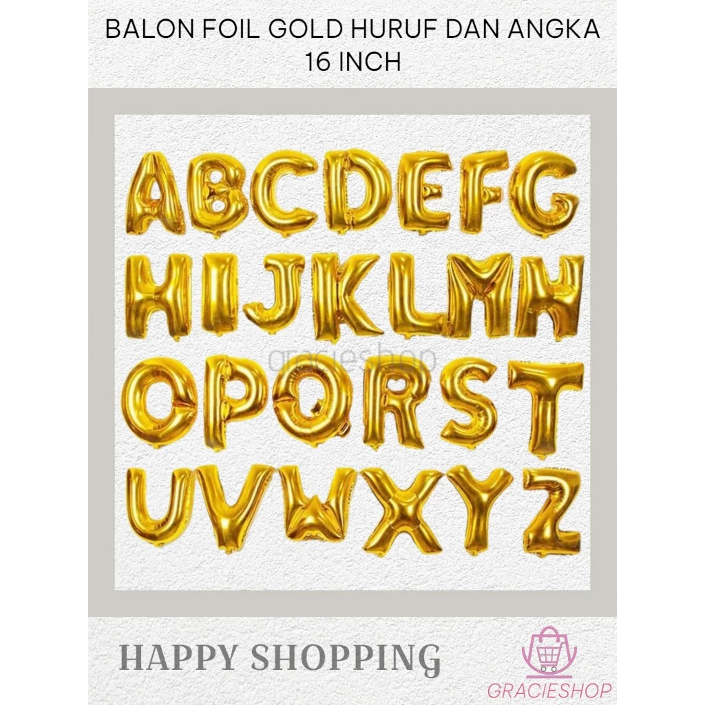 Balon Foil Gold Angka 0 - 9 / Balon Foil Huruf A - Z / Balon Huruf Emas / Balon Angka Emas