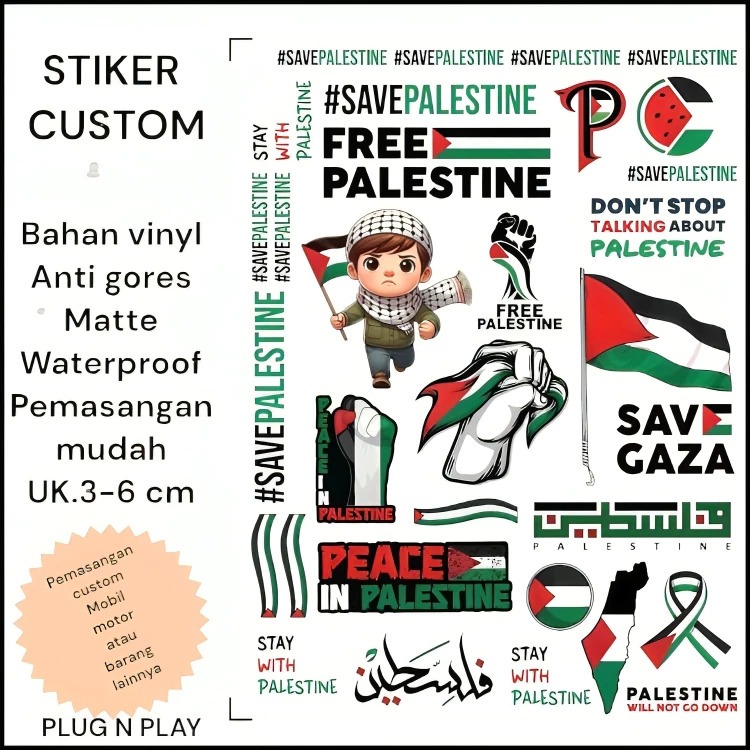 MODIFIKASI - Stiker Palestina, Stiker Free Palestine,stiker palestine isi 32pc Stiker Palestine, Sti