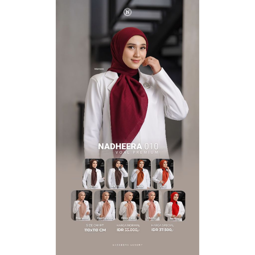 NADHEERA 010 / N 010 / SCARF POLOS NADHEERA LUXURY / HIJAB SEGIEMPAT VOAL