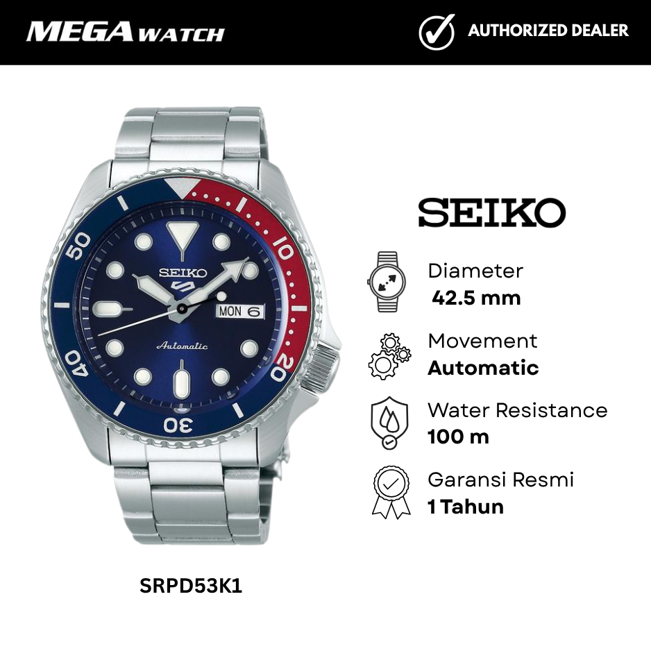 Jam Tangan SEIKO 5 Sports Pria SK SRPD53K1 Automatic Blue Dial