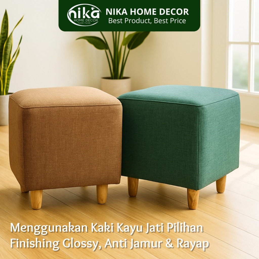 NIKA HOME DECOR Stool Kotak Kimmy Estetik Minimalis Kayu Furniture Jati Mahoni