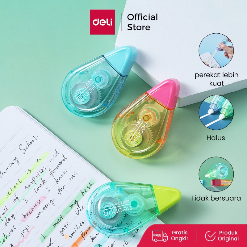 

Deli Correction Tape / Tip Ex Kertas Pita Koreksi 7 / 12 Meter Warna NEON Tidak Mudah Terputus H3XXB