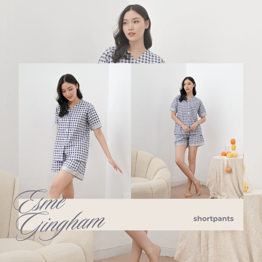 Esmee Gingham Cotton Pajamas Shortpants / kado natal piyamakatunjepang piyamakorea