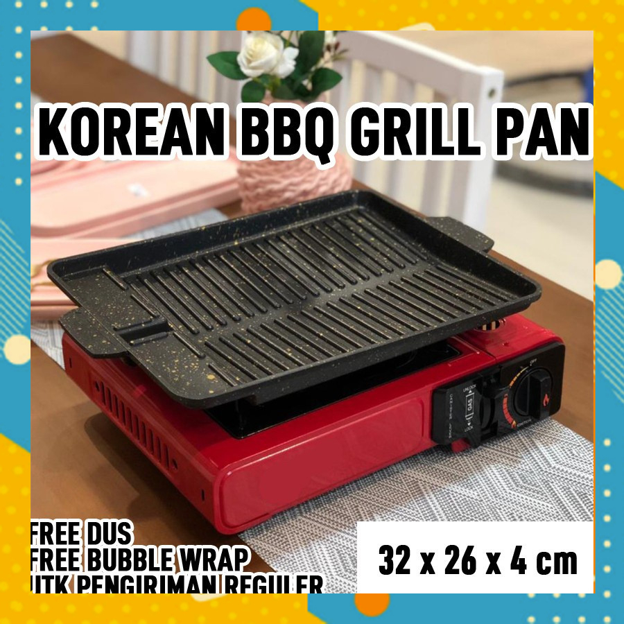 Panci BBQ KOTAK Panjang Korean Grill Pan Alat Pemanggang Yakiniku Sate Steak Bakar Daging Ayam TS214